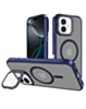 Slim Transparent Camera Stand Case with Wireless Charging - NAVY BLUE for iPhone 16 Plus (Only Ground Shipping)