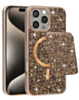 Magnetic Diamond Dual Layer Protection Case with Magnetic Card Slot- GOLD for iPhone 16 Pro Max (Only Ground Shipping)