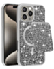 Magnetic Diamond Dual Layer Protection Case with Magnetic Card Slot- SILVER for iPhone 16 Pro Max (Only Ground Shipping)
