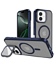 Slim Transparent Camera Stand Case with Wireless Charging - NAVY BLUE for iPhone 17 (Only Ground Shipping)