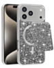Magnetic Diamond Dual Layer Protection Case with Magnetic Card Slot- SILVER for iPhone 17 Pro (Only Ground Shipping)