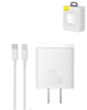 Baseus Compact Quick Charger USB A+C with Superior Series USB C-L Charging Cable (20W) (3ft) (MOON WHITE) (Only Ground Shipping)