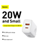 Baseus Compact Quick Charger USB A+C with Superior Series USB C-L Charging Cable (20W) (3ft) (MOON WHITE) (Only Ground Shipping)