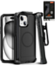 xBase by PowerPeak - Boulder Heavy-Duty MagSafe Co-Molded Rugged Protective Case withBelt Clip Holster - (BLACK) for iPhone 15 (Only Ground Shipping)