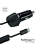 PowerPeak ECONOMY PD Coiled Car Charger with USB-C Cable (30W) (4ft) (BLACK) (Only Ground Shipping)