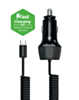 PowerPeak ECONOMY PD Coiled Car Charger with USB-C Cable (30W) (4ft) (BLACK) (Only Ground Shipping)