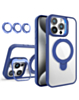 Magnetic Clear Case with 2 Kickstand & Camera Lens - DARK BLUE for iPhone 12 / 12 Pro (Only Ground Shipping)