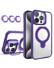 Magnetic Clear Case with 2 Kickstand & Camera Lens - DARK PURPLE for iPhone 12 / 12 Pro (Only Ground Shipping)
