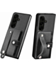 Galaxy Z Fold 7 Carbon Fiber Texture Card Slot Wrist Strap Holder Case - BLACK (Only Ground Shipping)