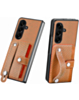 Galaxy Z Fold 7 Carbon Fiber Texture Card Slot Wrist Strap Holder Case - BROWN (Only Ground Shipping)
