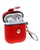 AirPods 1/2 Hard Leather Case with Metal Hook - RED (Only Ground Shipping)