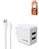 LDNIO A2201 Dual USB-A Wall Charger (5V/3.4A) with USB A-L Cable (3ft) (17W) (Only Ground Shipping)