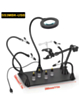 Soldering Circuit Board Holder Magnetic with 3X LED Magnifying Lamp, 360 Hot Air Gun Holder Flexible Metal Arms Heavy Duty Base (Only Ground Shipping)