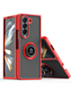 Galaxy Z Fold 5 Hard PC Rear / Soft TPU Colorful Border Case with I - ring Holder - RED d (Only Ground Shipping)