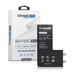 Order the QMAX Base extended capacity replacement battery for iPhone 11 Pro Max, 4450 mAh. Spot weld is required.
