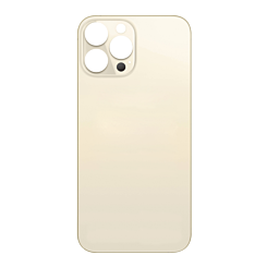 Stock up on the back glass with bigger camera hole for iPhone 13 Pro Max gold, no logo.

