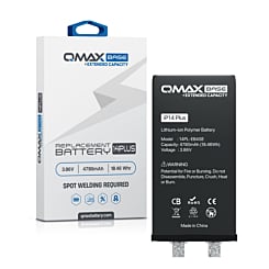 Order the QMAX base extended capacity replacement battery for the iPhone 14 Plus — 4780 mAh, spot weld required.
