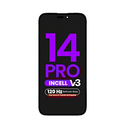Order the LCD assembly for iPhone 14 Pro with QV7 V3 Incell display, 120Hz refresh rate, and no need for True Tone programming or IC transfer.
