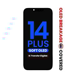 Stock up on the OLED assembly for the iPhone 14 Plus — aftermarket QV8 (soft), IC transfer eligible, with exclusive OLED breakage warranty.