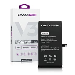 Buy the QMAX Prime V3 replacement battery for the iPhone 14 Plus — 4325 mAh, no pop-up.