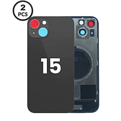 Back Glass with Frame and MagSafe Magnet for iPhone 15 (Pack of 2) (NO LOGO) (BLACK) 