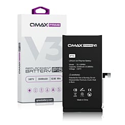 Order the QMAX Prime V3 Replacement Battery for iPhone 15 with no pop-up and 3349 mAh.

