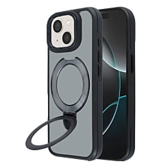Matte Transparent Case with Wireless Charging Kickstand - BLACK for iPhone 15 Plus (Only Ground Shipping)