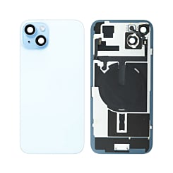 Stock up on the Back Glass in blue with no logo, complete with Frame, Wireless NFC Charging Flex, and MagSafe Magnet for iPhone 15 Plus.
