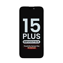 Purchase the OLED assembly with proximity sensor flex pre-installed for iPhone 15 Plus — service pack.