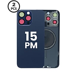 Back Glass with Frame and MagSafe Magnet for iPhone 15 Pro Max (Pack of 2) (NO LOGO) (BLUE TITANIUM) 