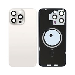 Order the back glass with frame and MagSafe magnet for iPhone 15 Pro Max in white titanium, no logo.