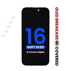 Shop the aftermarket QV8 soft OLED assembly for iPhone 16 with IC transfer eligibility and exclusive OLED breakage warranty.