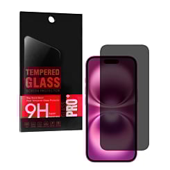 Shop the iPhone 16 privacy tempered glass with a 2.5D design, single piece.