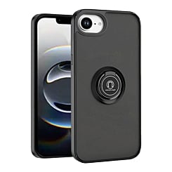 Hard PC Rear / Soft TPU Colorful Border Case with I-ring Holder - BLACK for iPhone 16E (Only Ground Shipping)