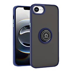 Hard PC Rear / Soft TPU Colorful Border Case with I-ring Holder - NAVY BLUE for iPhone 16E (Only Ground Shipping)