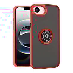 Hard PC Rear / Soft TPU Colorful Border Case with I-ring Holder - RED for iPhone 16E (Only Ground Shipping)