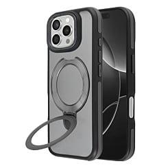 Matte Transparent Case with Wireless Charging Kickstand - BLACK for iPhone 16 Pro Max (Only Ground Shipping)