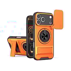 Shockproof Mag Safe Slide Lens Case with Ring Holder - ORANGE for iPhone 17 Pro (Only Ground Shipping)