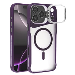 Matte Transparent Camera Stand Case with Wireless Charging for iPhone 17 Pro (PURPLE) (Only Ground Shipping)