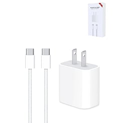 Stock up on the 60W USB-C to USB-C Fast Charging Cable, 3 ft, with 45W USB-C Power Adapter for iPhone 16, 15, and iPad Series.