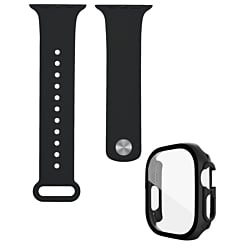 iWatch 49mm Silicone Soft Band & Bumper Case with Tempered Glass - BLACK (Only Ground Shipping)