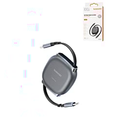 Toocki USB C-C Retractable Super Fast Charging Data Cable (3ft) (100W) (BLACK) (Only Ground Shipping)