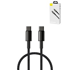 BASEUS USB C-C Tungsten Gold Fast Charging Data Cable (BLACK) (100w) (3ft) (Only Ground Shipping)