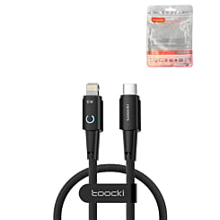 Toocki C-L Non-MFI Data Transfer Cable with LED Light (1ft) (20W) (BLACK) (Only Ground Shipping)