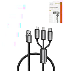 Toocki 3in1 Aluminum USB A to C + M + L Charging Data Cable (3ft) (18W) (Only Ground Shipping)