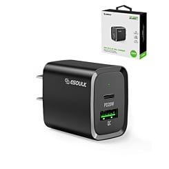 Esoulk USB C+A PD/QC Wall Adapter (20W) (BLACK) (Only Ground Shipping)