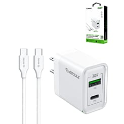 Esoulk PD&QC Wall Charger with C-C USB Cable (WHITE) (5ft) (30W) (Only Ground Shipping)