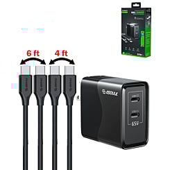 Esoulk EK2005 Dual USB C Wall Charging Plug w/ 4ft & 6ft USB C Cable  (BLACK) (65W) (Only Ground Shipping)