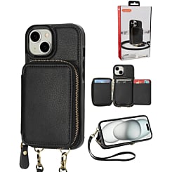 xBase by PowerPeak -  Crossbody Zipper Purse for iPhone 16e / 14 / 13 - BLACK (Only Ground Shipping)