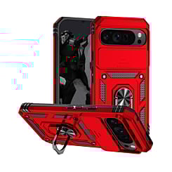Google Pixel 9 / 9 Pro Dual Layers Hybrid Case with Metal Ring And Camera Protector - RED (Only Ground Shipping)